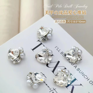 ตกแต่งเล็บสติกเกอร์ DIY Rhinestone แก้วคริสตัลเพชรเครื่องประดับไข่มุก Love Heart 5 ชิ้น KOUDAN