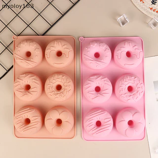 Myoloy แม่พิมพ์ซิลิโคนโดนัท 6 ช่องช็อกโกแลตแม่พิมพ์ Pastry ขนมปังเค้ก Mould Non-Stick แม่พิมพ์ขนม DIY ถาดอบ Doughnut ทําเครื่องมือ TH