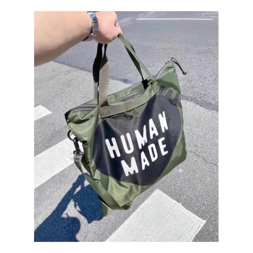 Human made nigo army military totebag รูปแบบการพิมพ์การออกแบบ 2way tote bag ไหล่สะพายกระเป๋าแฟชั่น