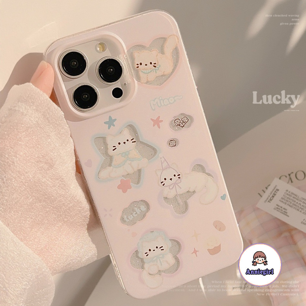เกาหลีการ์ตูนแมวเงาเคสโทรศัพท์สําหรับiphone 11 15 14 Pro Max 12 13 Promax 14 15 PlusสกปรกAnti-drop Soft TPUปกหลัง
