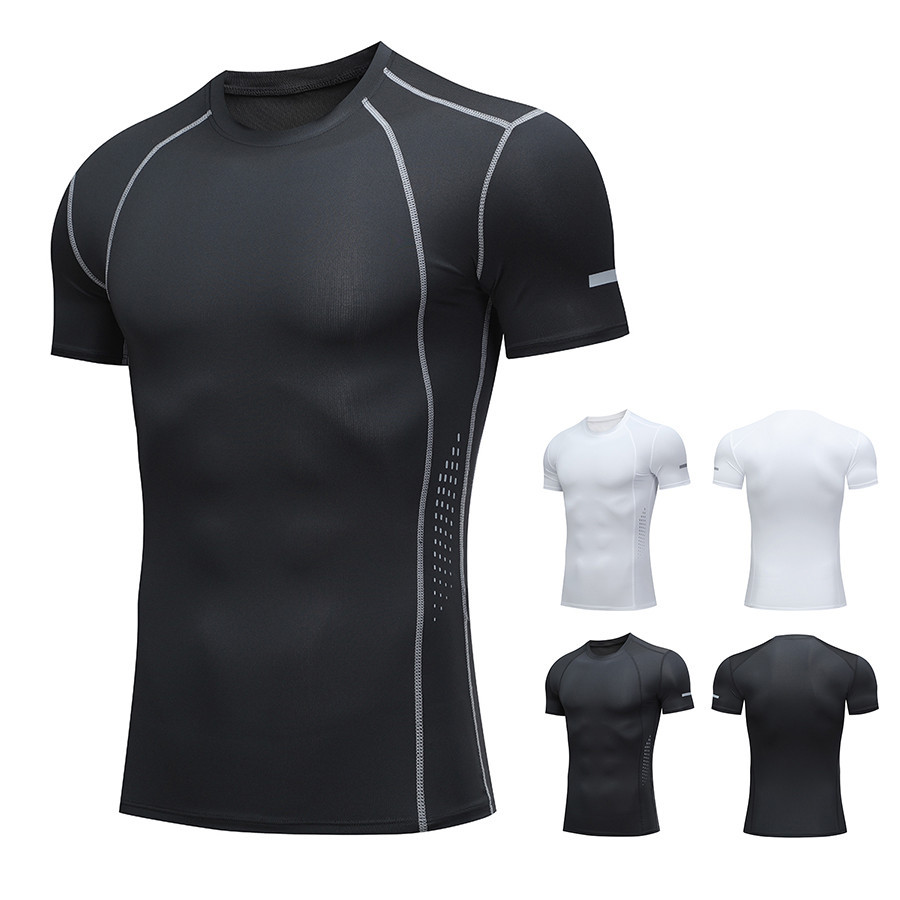 mvp sport เสื้อเชิ้ตแขนสั้นผู้ชาย เสื้อกีฬา เสื้อบีบอัด PRO COMBAT โลโก้สะท้อนแสงบนแขนเสื้อ [กทม. พร้อมส่ง]