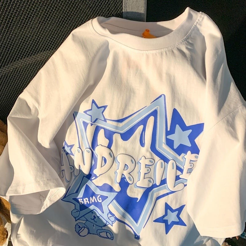 เสื้อยืดโอเวอร์ไซส์พิมพ์ลายดาว เสื้อยืดผู้หญิงฤดูร้อน เสื้อยืดผู้หญิง ผู้ชาย เสื้อยืดหลวมๆ ลำลอง เสื้อยืด Y2K COD
