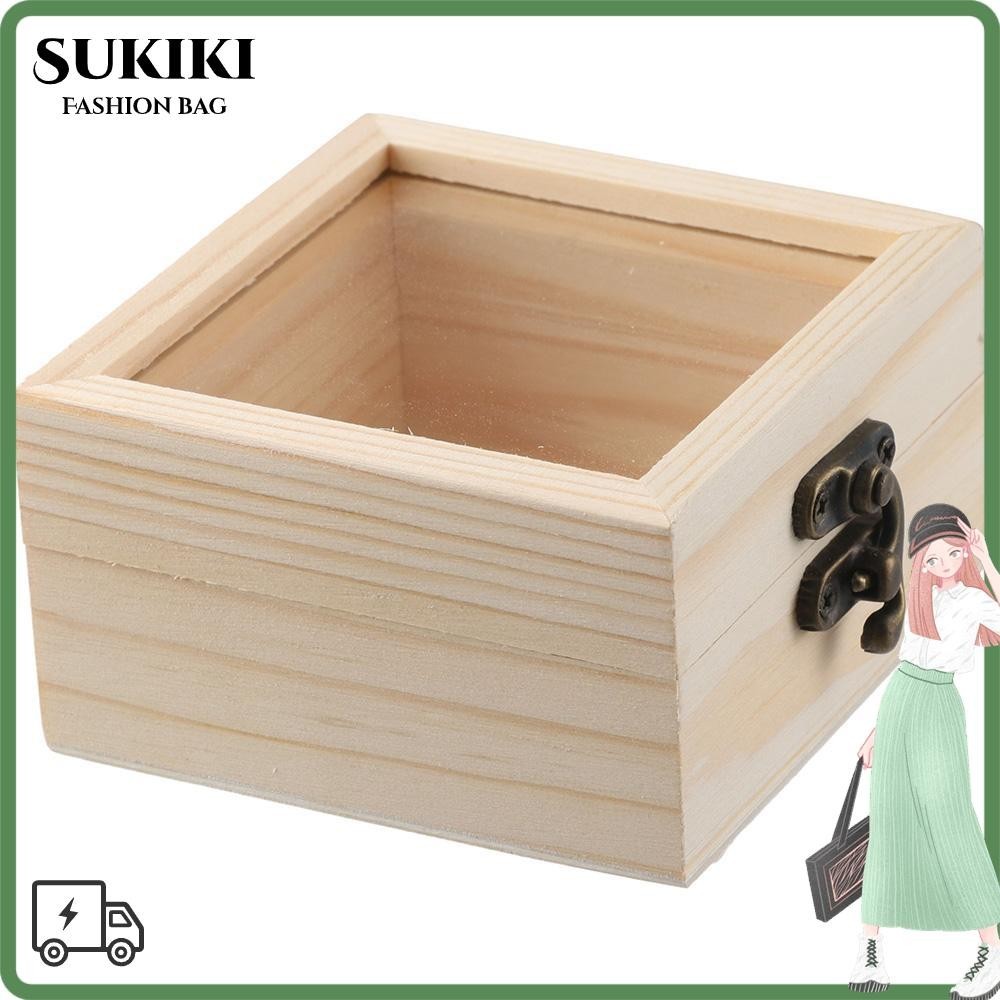 Sukiki 1/3 ชิ้น Visual Storage กล่องไม้, ธรรมชาติสี 3.5 X 3.5 X 1.8 ห่อของขวัญกล่องไม้, ไม้นํากลับมาใช้ใหม่/กระจกฝาปิดกระจกสํานักงาน