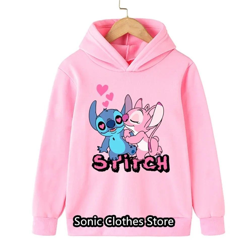 แฟชั่นอะนิเมะ Disney Stitch Hoodie เด็กผู้หญิงเด็กการ์ตูนเสื้อผ้าเด็ก Lilo Stitch เสื้อกันหนาวมังงะ Hoody เด็กเสื้อลําลอง