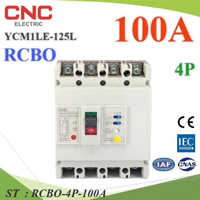 100A 4P RCBO เบรกเกอร์กันดูด MCCB AC 3เฟส Residual Current Circuit Breaker CNC รุ่น RCBO-4P-100A