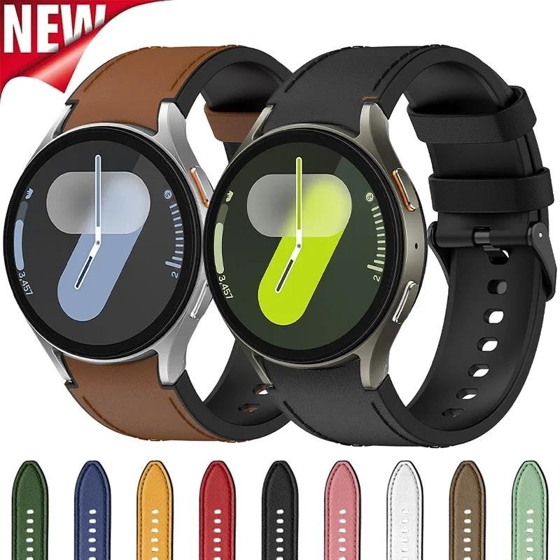 No Gaps หนังและซิลิโคนสําหรับ Samsung Galaxy Watch 7 6 5 4 40 มม.44 มม.5Pro 45 มม.ซิลิโคนสําหรับ Galaxy Watch 6 4Classic 43 มม.47 มม.