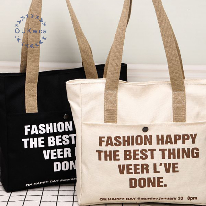 Oukwca ผ้าใบ Tote กระเป๋าผู้หญิงขนาดใหญ่ไหล่กระเป๋านักเรียน Classes Commute แล็ปท็อปกระเป๋าถือสบายๆใหม่