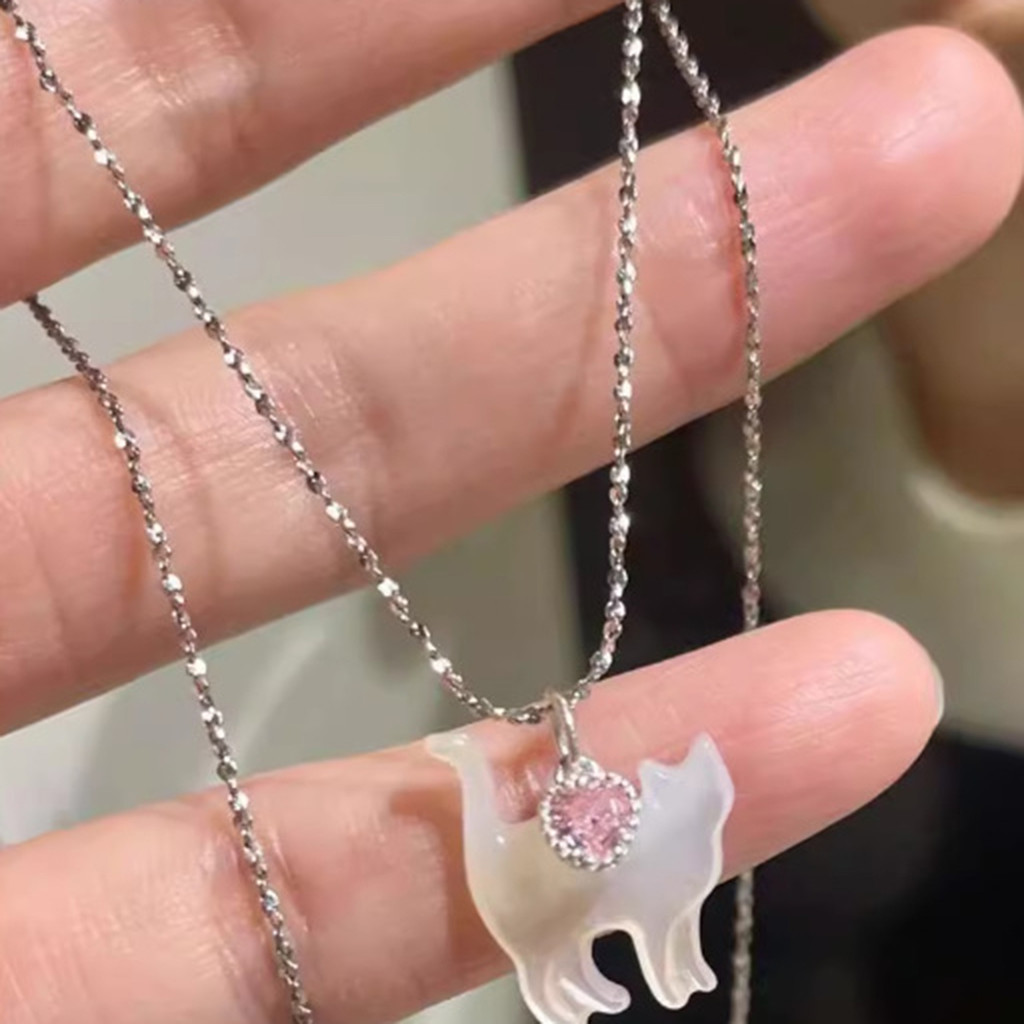 สุภาพสตรีสร้อยคอหัวใจแมวเกาหลีสร้อยคอโลหะผสม พลอยเทียม