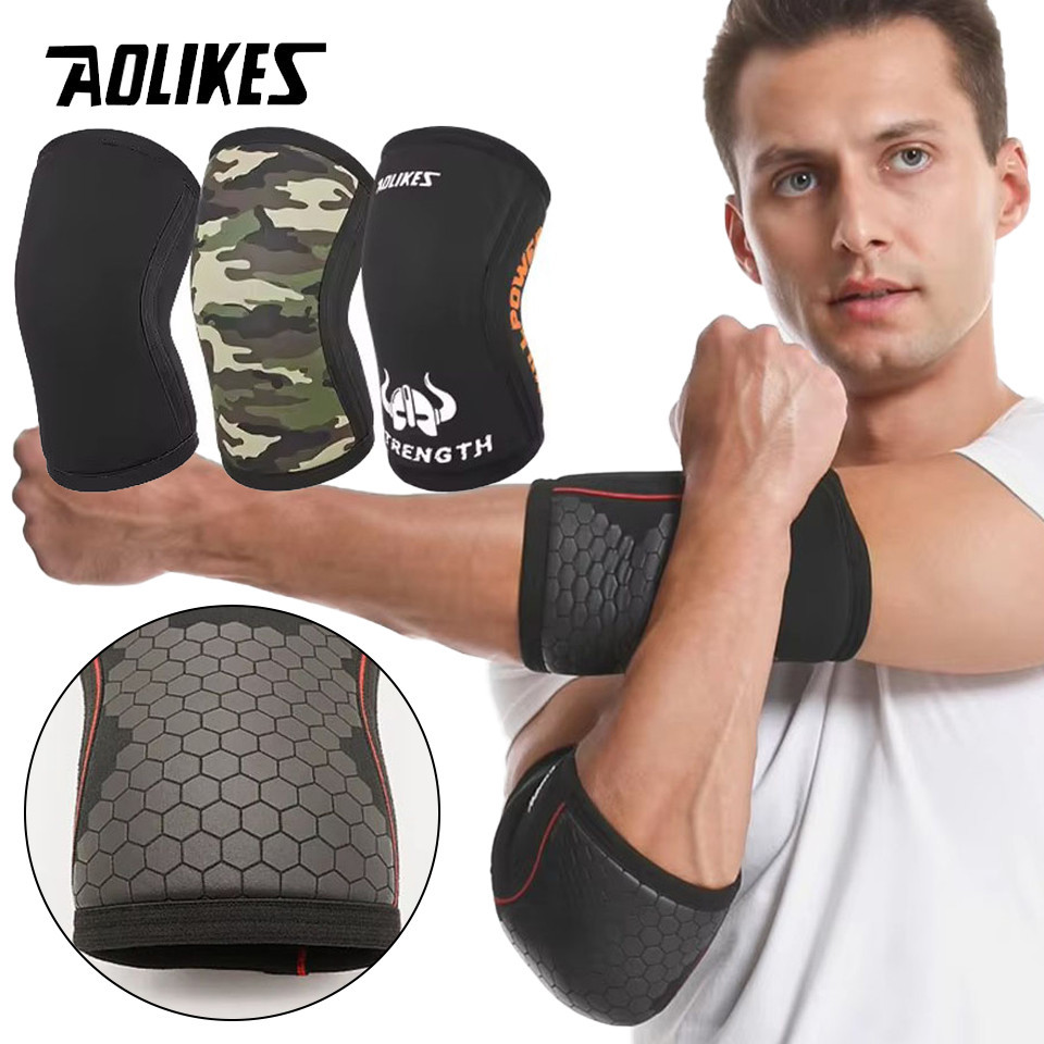 Aolikes 7 มม.หนา Neoprene Compression Elbow Pads ยกน้ําหนัก Powerlifting Gym Fitness Guard