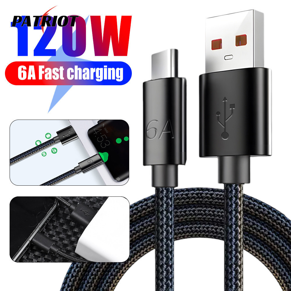 1/1.5/2m 120W 6A สายชาร์จเร็ว - สาย USB-A ถึง USB-C Micro-USB - สายเคเบิลข้อมูล USB Type-C - สายชาร์จโทรศัพท์แท็บเล็ต - ทนทาน หนา ถัก