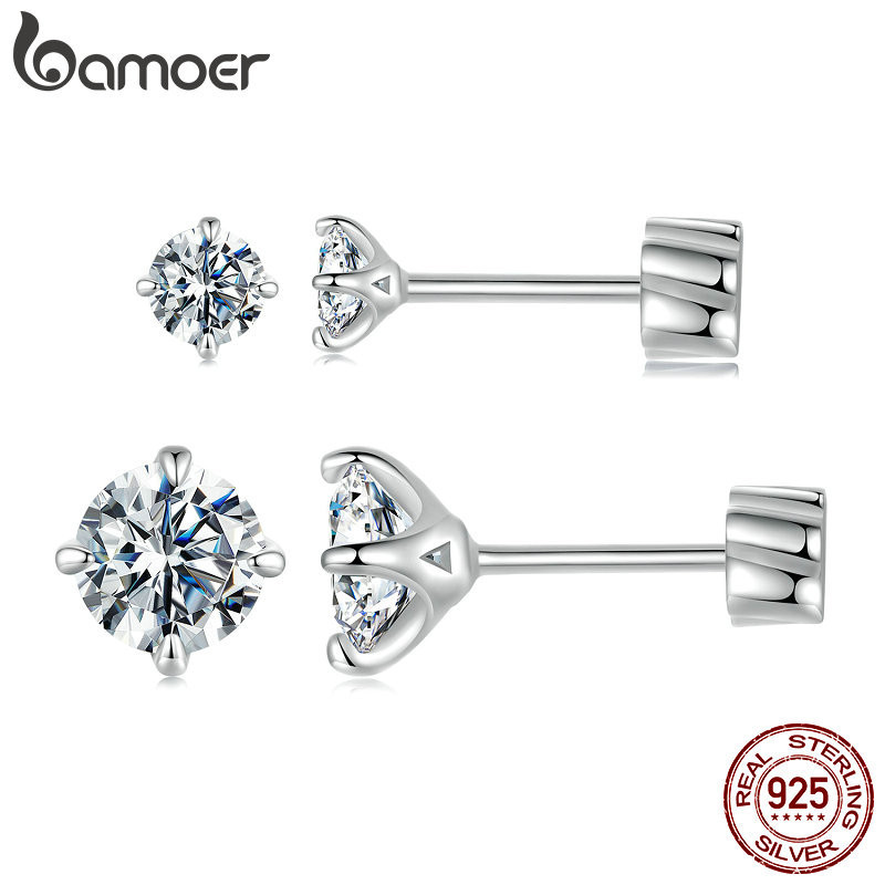 Bamoer 925 เงินสเตอร์ลิง Sliver Studs ต่างหูประกาย Moissanite เครื่องประดับของขวัญสําหรับผู้หญิง