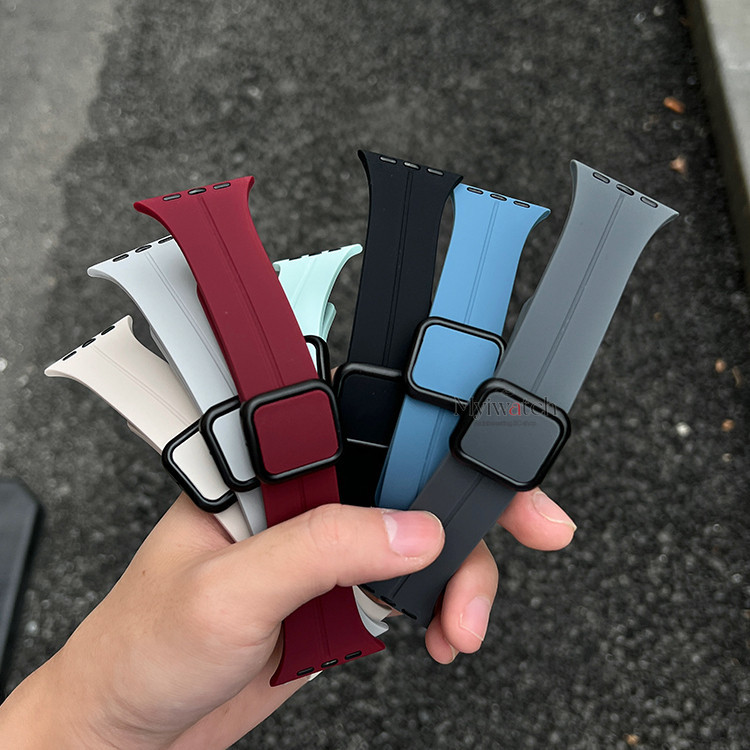 17 สีnew สายซิลิโคนแม่เหล็กสําหรับ iWatch Series Ultra 2 9 8 7 SE 6 5 4 SE 3 2 สบายสร้อยข้อมือสําหรับ iWatch Band 44 มม.45 มม.49 มม.40 มม.41 มม.42 มม.38 มม.
