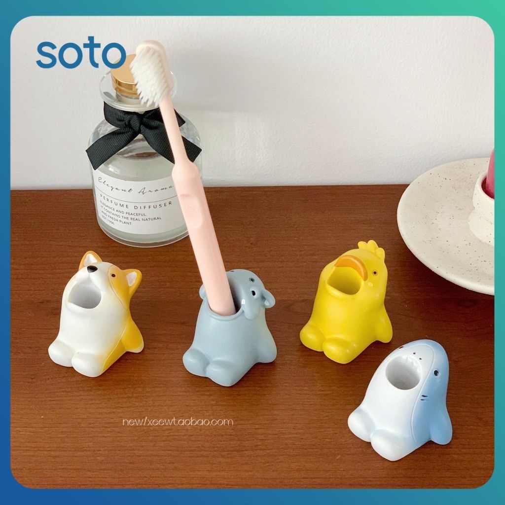♫ ที่วางแปรงสีฟันรูปสัตว์น่ารักขนาดเล็ก ที่วางปากกาแต่งหน้า ของตกแต่งบ้าน ห้องน้ำ