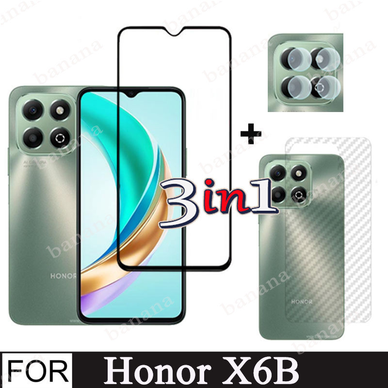Honor X6B กระจกนิรภัยป้องกันหน้าจอสําหรับ Honor X6B 3 in 1 Full Coverage ฟิล์มแก้ว + เลนส์กล้องกระจก