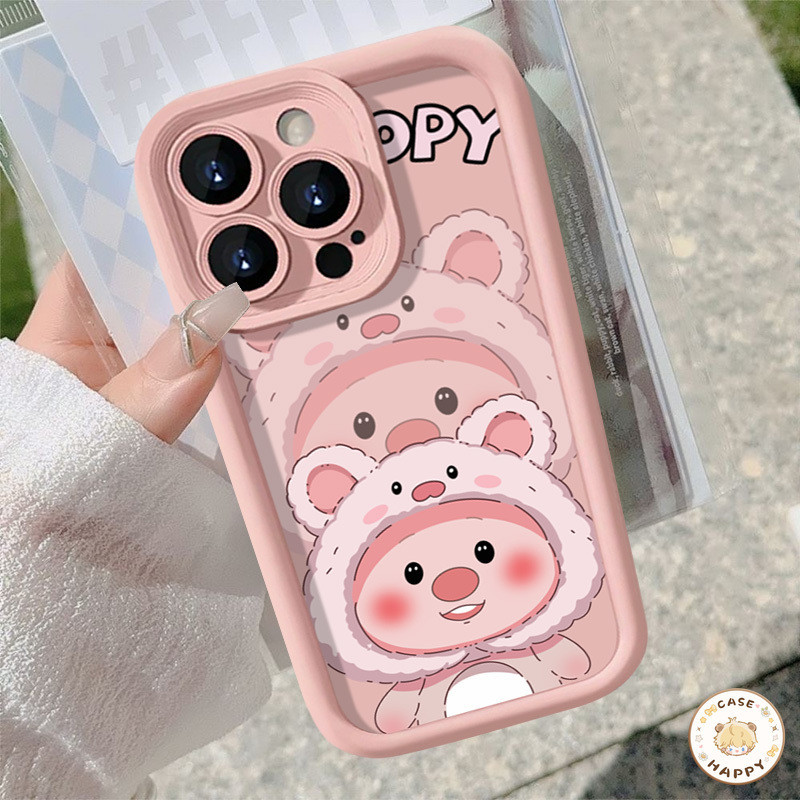 หมวกหมูน้อยน่ารักลายเป็นวงกลม แองเจิลอายส์ซ เคส IPhone 11 15 12 13 14 Pro Max 7Plus XS XR X Max 7 15 14 8 Plus SE 2020