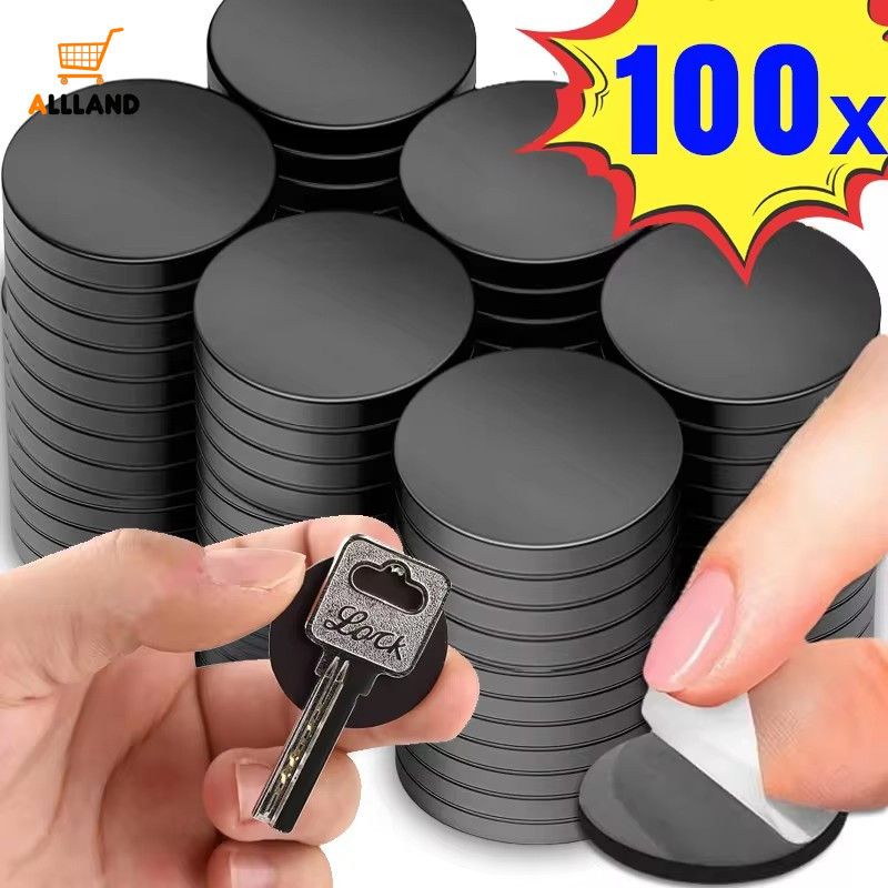 แผ่นแม่เหล็กอ่อนแบบมีกาวในตัว 100 ชิ้น - แผ่นแม่เหล็กกลมสี่เหลี่ยมแบบยืดหยุ่นสติกเกอร์ยาง - DIY ตู้เย็นเครื่องมือสํานักงาน