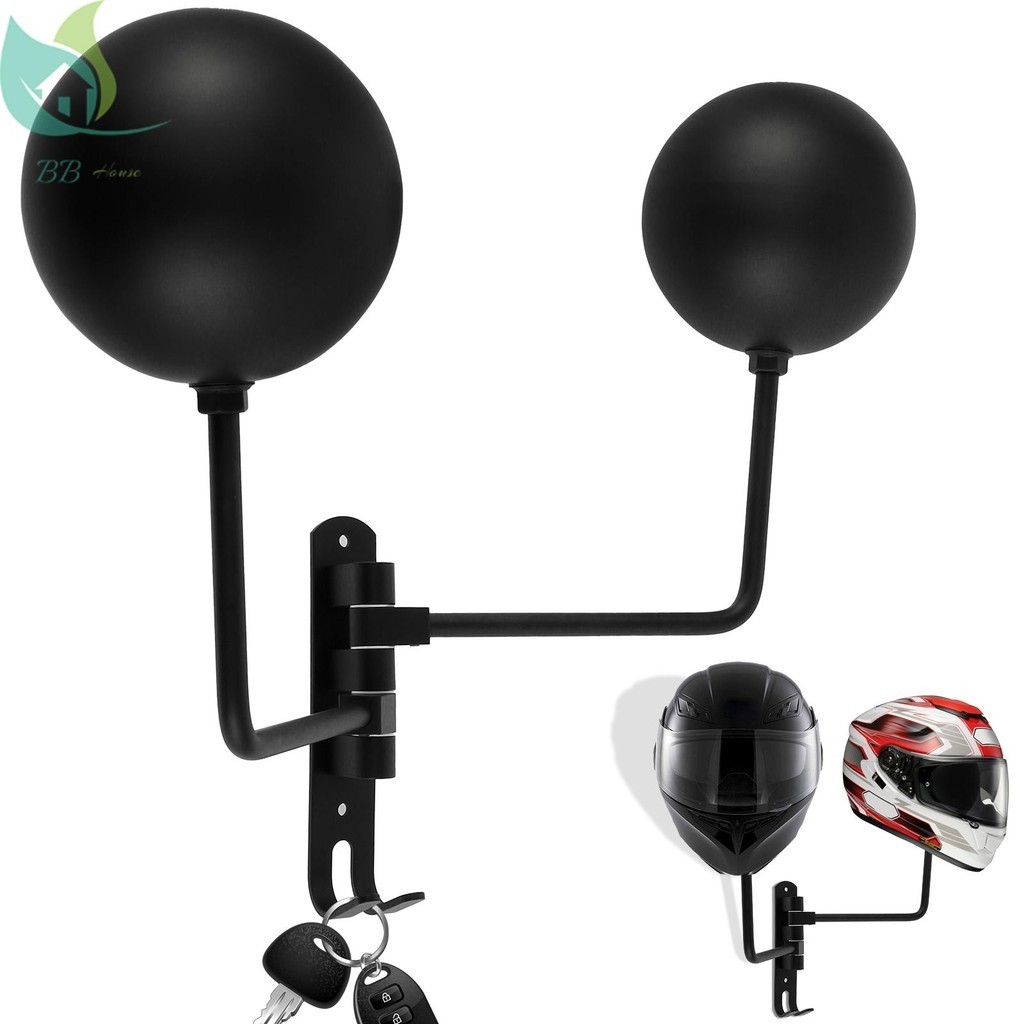 ที่วางหมวกกันน็อคมอเตอร์ไซค์แบบ Dual-Ball ติดผนัง 180° ที่แขวนหมวกกันน็อคแบบหมุนได้พร้อมตะขอชั้นวางหมวกกันน็อคโลหะ SHOPQJC4468