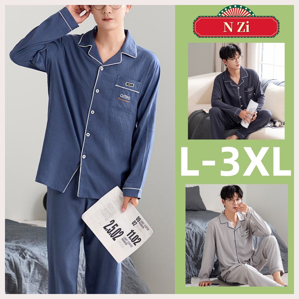 ชุดนอนผู้ชายชุดนอนผ้าฝ้ายผู้ชายฤดูใบไม้ร่วงแขนยาวชุดนอนชุด Plus ขนาด Loungewear ธรรมดาสวมใส่