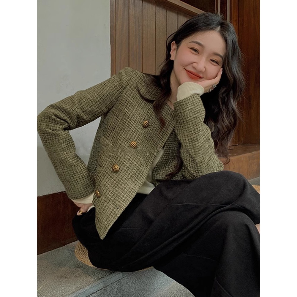 Xiaoxiang Style Tweed Jacket เสื้อผ้าฤดูใบไม้ร่วงฤดูใบไม้ผลิขนาดเล็ก 2024 สไตล์ใหม่หญิง Retro French Short Top All-Match