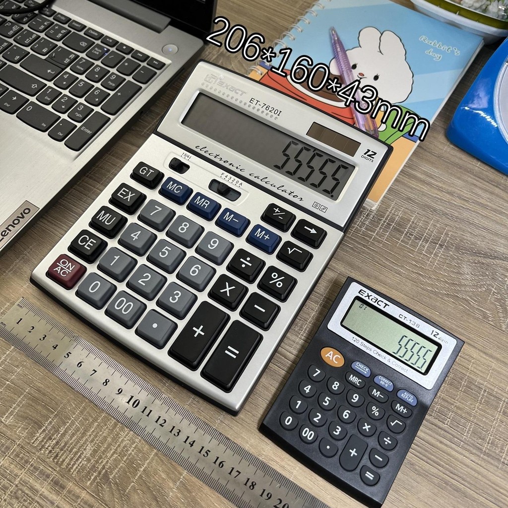 EXACTเครื่องคิดเลข ใช้พลังงานแสงอาทิตย์และแบตเตอรี่ เครื่องคิดเลขนักเรียน หน้าจอ12หลักและ14