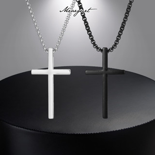 Meaeguet Simple Cross Necklace for Men Women,Silver Black St…