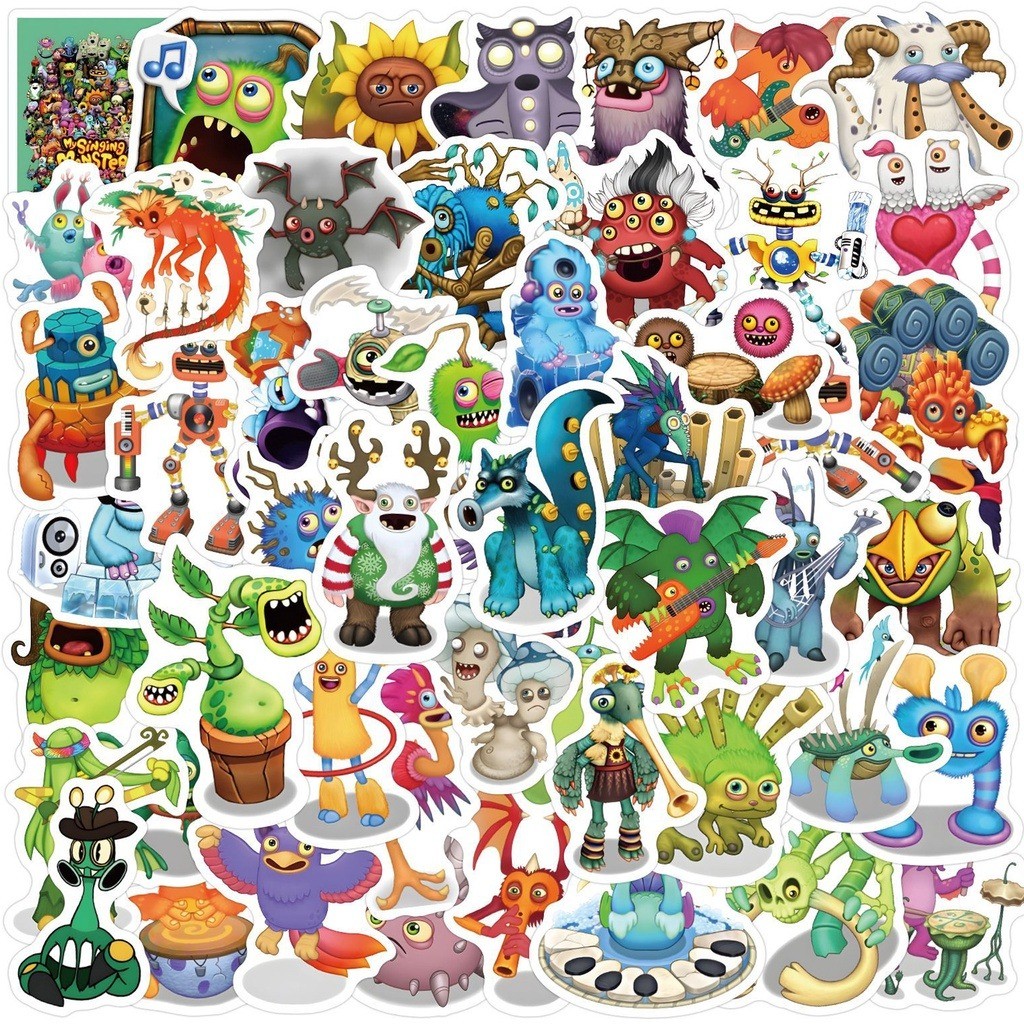 Y&P| ชุดสติ๊กเกอร์ My Singing Monsters เกมชุดสติกเกอร์กราฟฟิตีกันน้ำ, 60 แผ่น/ชุด