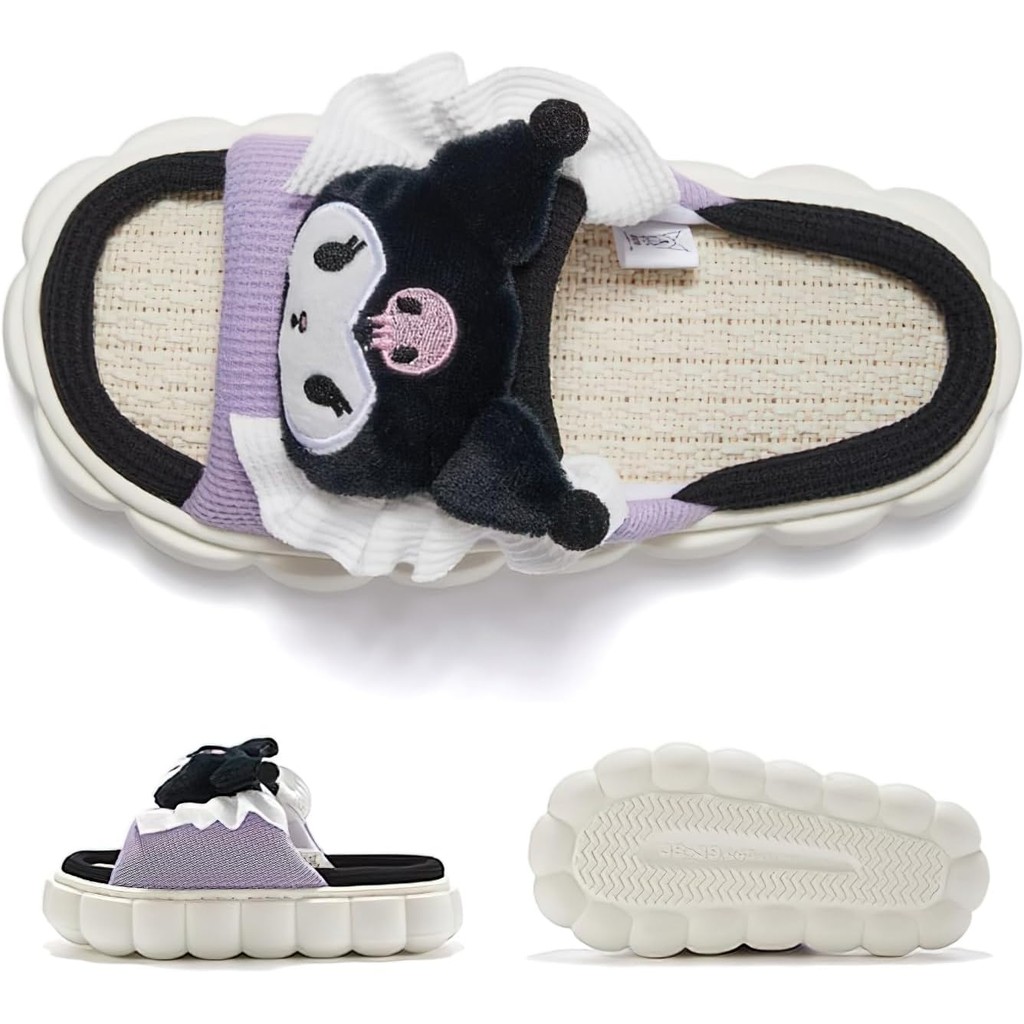รองเท้าแตะ น่ารัก Cinnamaroll Sanrio Kuromi Kitty Furry Slides - การ์ตูนผู้หญิงผ้าลินินรองเท้าแตะ Mute ผ้าลินินรองเท้าสไลด์สําหรับผู้หญิง