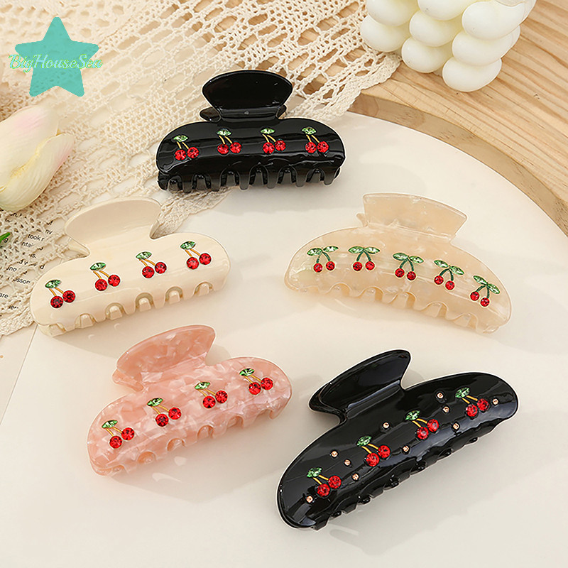 [BigHouseSea] 1pc แฟชั่น 7 ซม.ผลไม้เชอร์รี่คริสตัลผม Claw สําหรับผู้หญิงเกาหลี Elegant Acetate Claw คลิปยอดนิยมผมจับเครื่องประดับผมใหม่