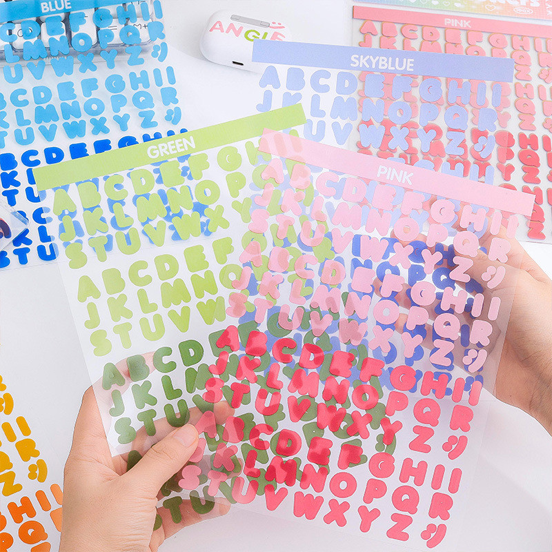 8 แผ่น Vibrant สีตัวอักษรสติกเกอร์ตัวอักษรภาษาอังกฤษสติกเกอร์สําหรับ Scrapbooking Journal Decor DIY หัตถกรรม