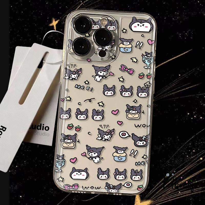 การ์ตูนน่ารักคุโรมิน้อยรักเคสหัวใจใช้ได้กับ IPhone 11 13 14 15 Pro Max 7 8 Plus XR X XS Max 7 15 14 Plus ฝาครอบโทรศัพท์