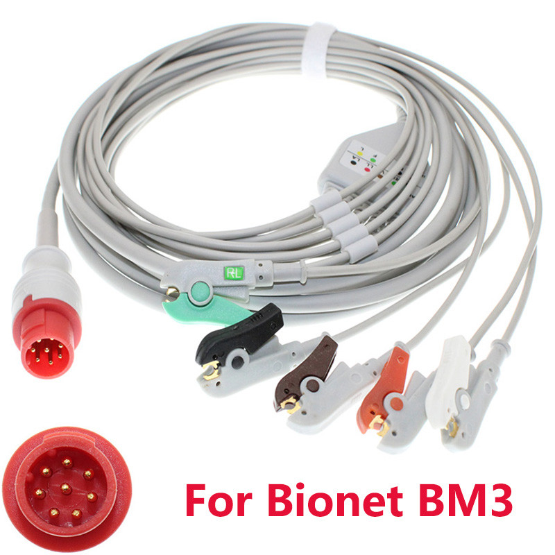 เข้ากันได้กับ Bionet BM3 ผู้ป่วย Monitor 8pin ECG 3/5 ตะกั่วชิ้นเดียว EKG สายเคเบิลและอิเล็กโทรด Lea