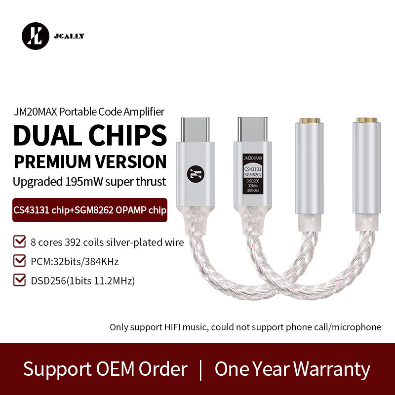 Jcally JM20 Max Dac Type C ถึง 3.5 มม.อะแดปเตอร์ Dongle CS43131 + SGM8262 ชิปเครื่องขยายเสียง USB C 
