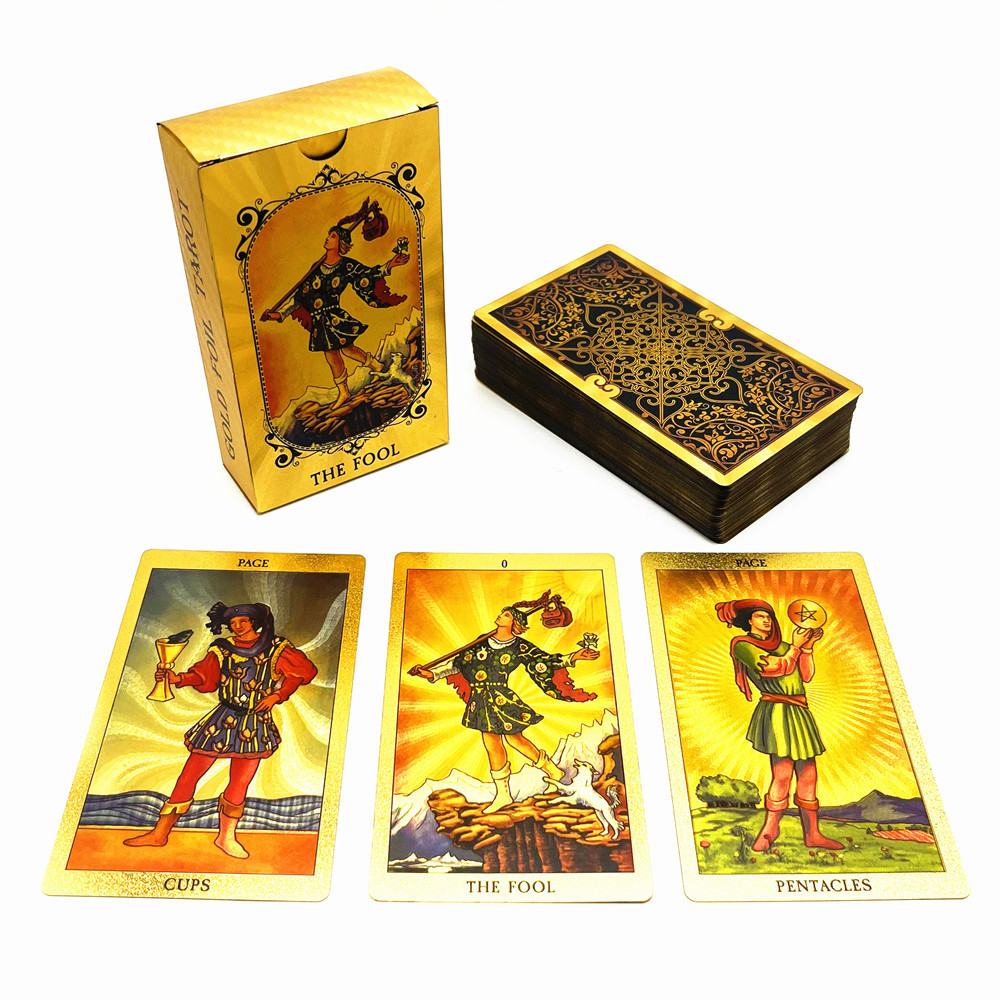 1 Deck Gold ฟอยล์ไพ่ทาโรต์พร้อมหนังสือคู่มือOracle Divination AstrologyเกมกระดานL731