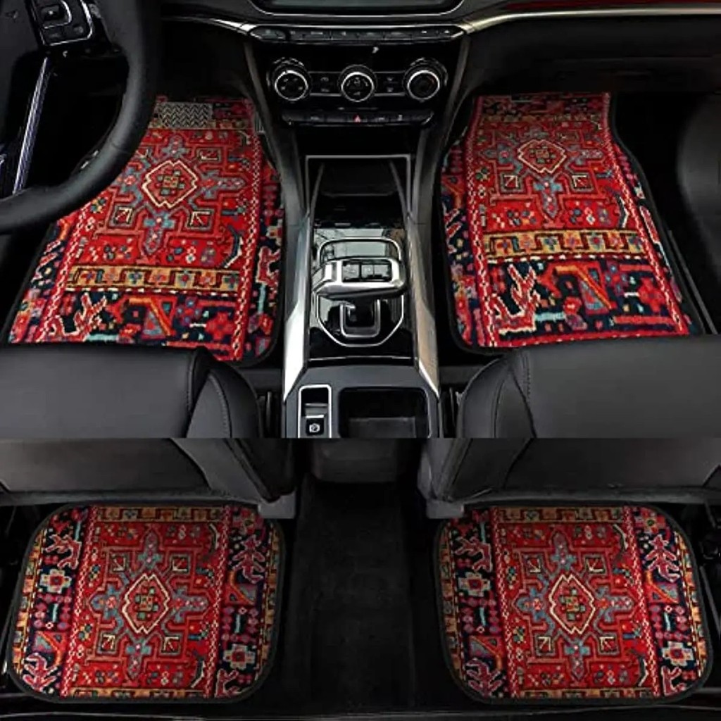 Retro Bohemian Style Car Feet Mat พรมขนแกะคริสตัล พรมปูพื้นทนสิ่งสกปรก 33 * 44 [แพ็คเกจสองชิ้น] + 44 * 68 ซม. [แพ็คเกจสองชิ้น]