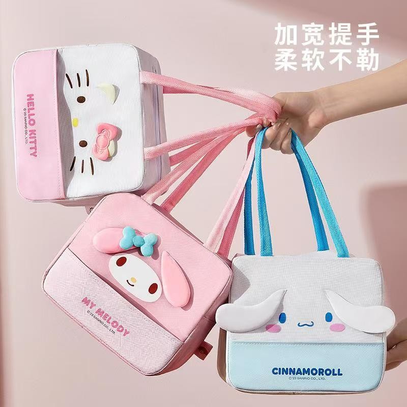 Sanrio กล่องอาหารกลางวันกระเป๋าถือ Bento bag น้ํามันหนาอลูมิเนียมฟอยล์ถุงฉนวน My Melody Cinnamoroll Bento bag ถุงเก็บฉนวนติดทนนาน