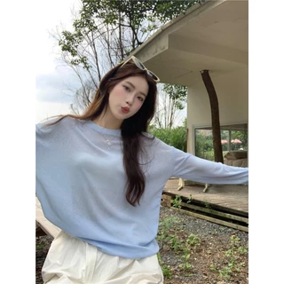 Lune_Grace เสื้อแขนยาวสีพึ้น กันแดด ทรงหลวม ผ้านุ่มนิ่มใส่สบาย-พร้อมส่ง-รุ่นv079