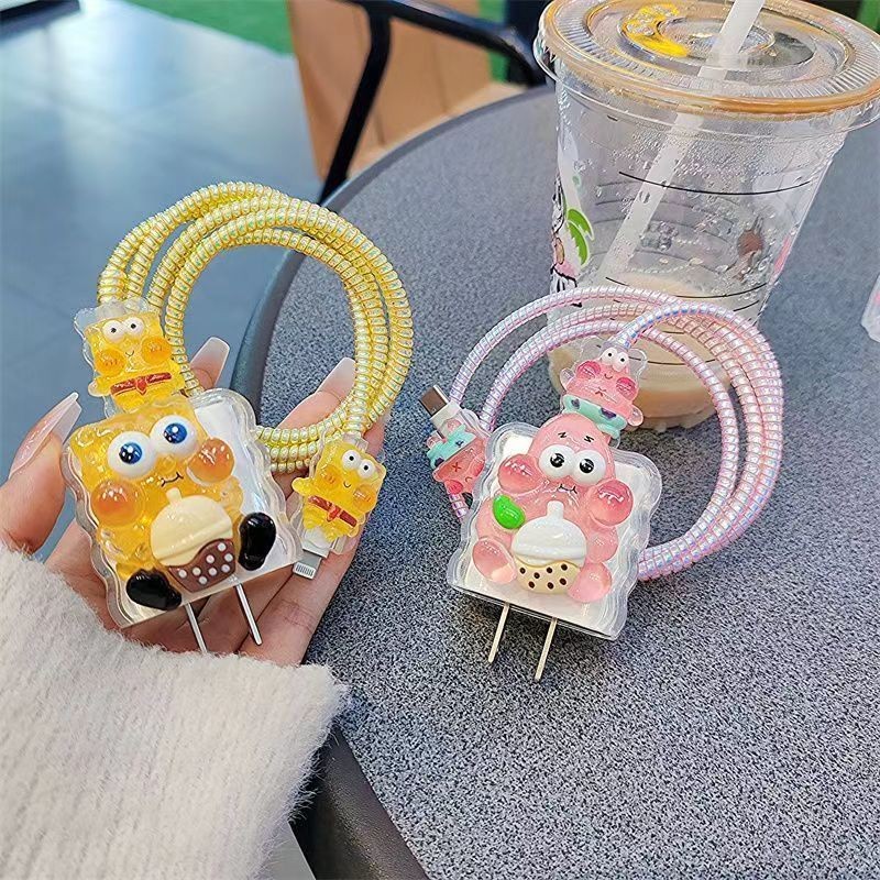 น่ารัก SpongeBob สําหรับ iPhone Adapter Charger ฝาครอบป้องกัน 18W/20W Charger Protector Cover Charge