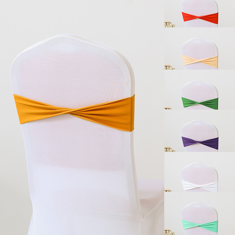 13x35 ซม. ผ้าคลุมเก้าอี้ตกแต่งโพลีเอสเตอร์โบว์พนักพิงดอกไม้เก้าอี้ริบบิ้นสีบริสุทธิ์สายรัดยางยืด