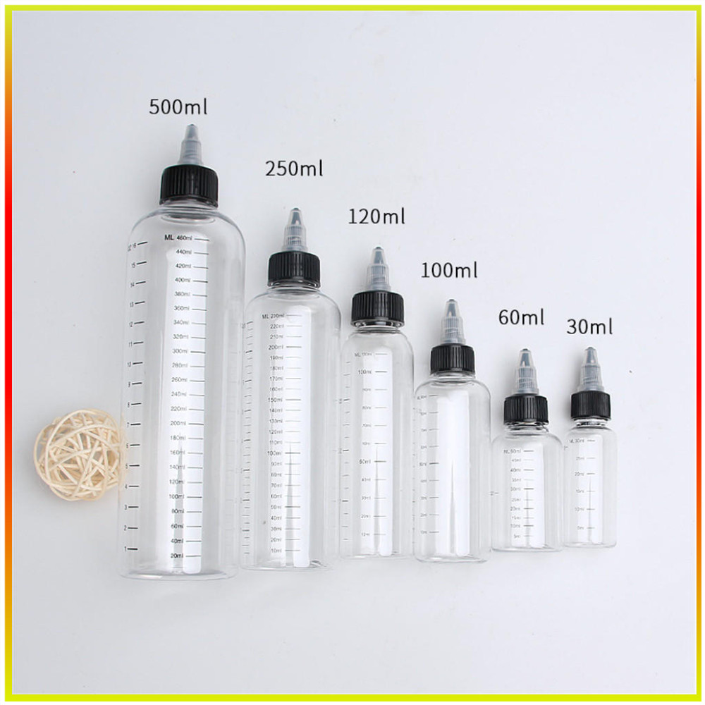 30ml/60ml/100ml/120ml/250ml พลาสติก PET น้ําผลไม้ Liquid ความจุ Dropper ขวด Twist Top Cap Tattoo Pigment หมึกคอนเทนเนอร์
