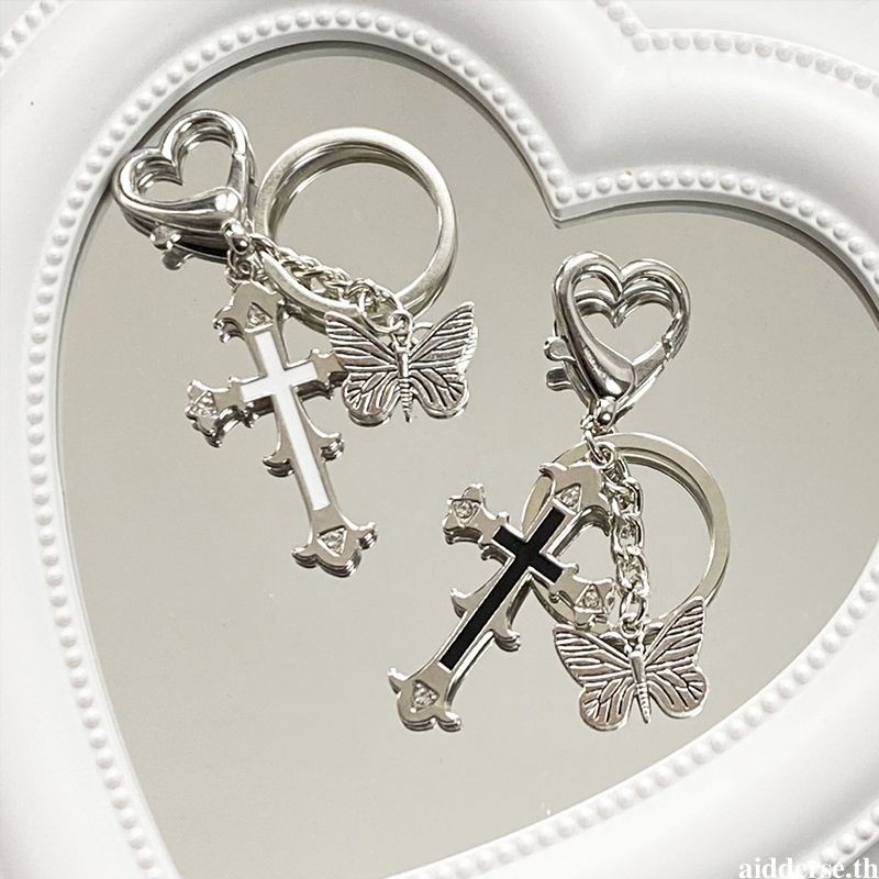 aidderse.thRetro Cross Butterfly Key Chain Niche Y2K Style Bag Pendant Sweet Cool Style Key Chain-