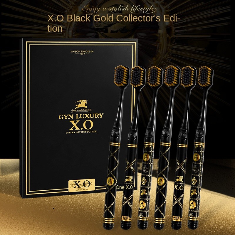 GYN6 ชุด/กล่องสูงหรูหรา ultra-fine ผมนุ่มผู้ใหญ่แปรงสีฟันในครัวเรือนสีดําทองจับ