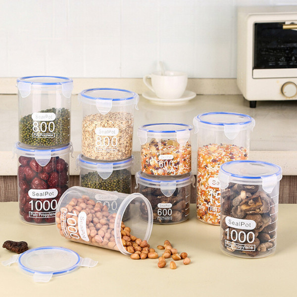 Gina.shop กระปุกพลาสติกใส ทรงกระบอก กันความชื้น กันรั่วซึม สําหรับเก็บอาหาร