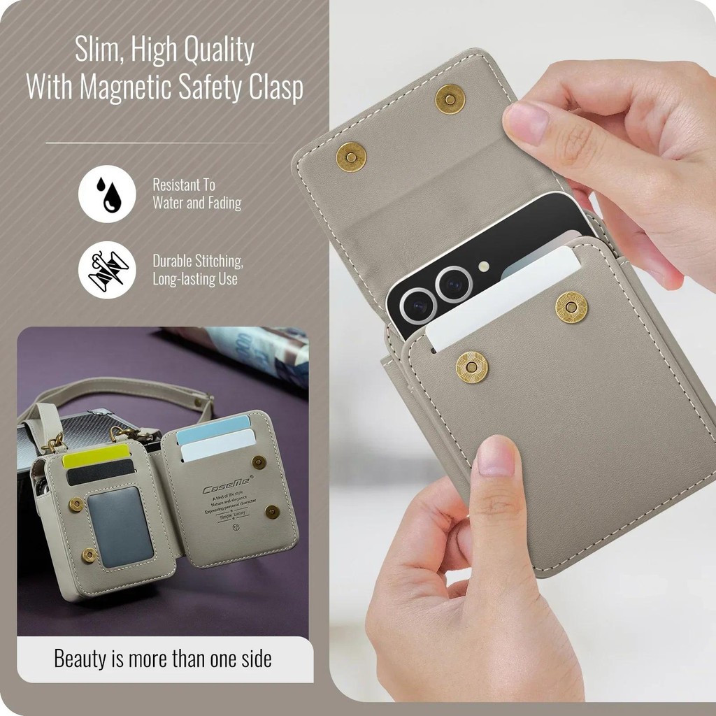 กระเป๋าสะพายข้าง กระเป๋าโทรศัพท์มือถือ Universal สําหรับ Samsung Galaxy Z Flip 6 Flip5/4/3/2/1 กระเป๋าสตางค์หนังแม่เหล็กหรูหรา