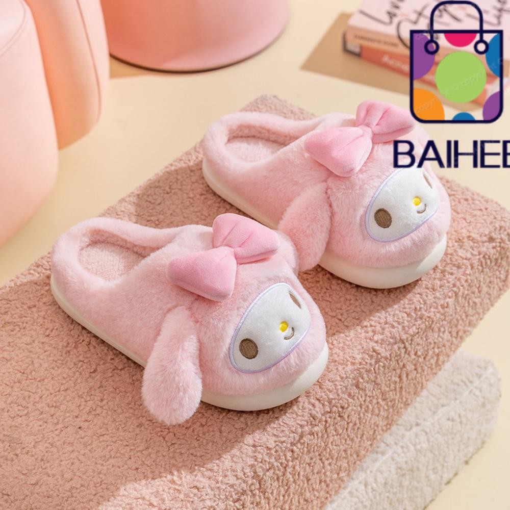 Baihee Kuromi Melody รองเท้าแตะ, นุ่มอบอุ่นการ์ตูน Sanrio Comfy รองเท้าแตะน่ารักลื่น Cozy Slip-on Plush รองเท้าแตะสําหรับผู้หญิงสาว