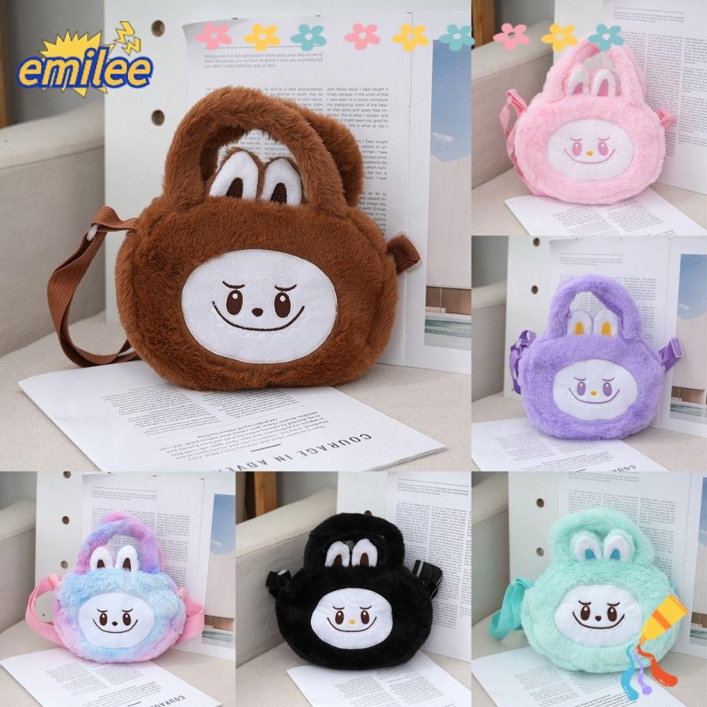 Emilee กระเป๋าสะพาย,กระเป๋าตุ๊กตา Labubu การ์ตูนสีสันสดใส,กระเป๋าสะพายข้างแบบพกพาความจุขนาดใหญ่น่ารัก