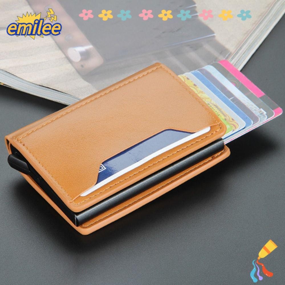 Emilee ผู้ถือบัตรเครดิต, RFID Blocking Anti Theft อัตโนมัติ Pop Up Card Wallet, Multi-function PU หนังธุรกิจ Ultra Thin Card Men