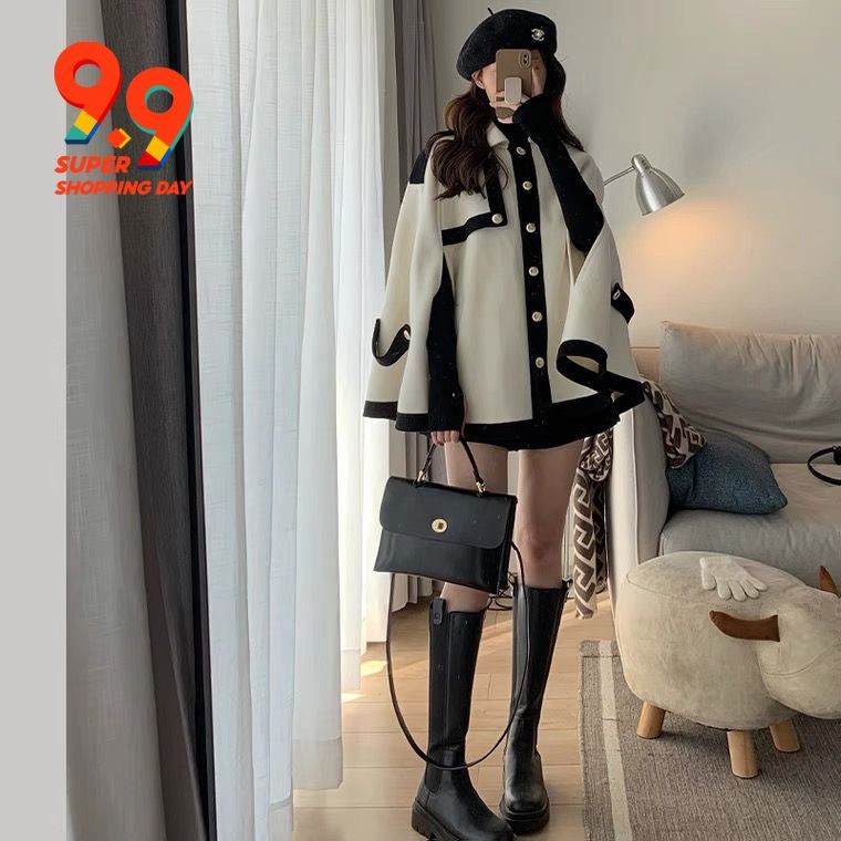 French cloak coat women's spring 2023 new Hepburn style high-end loose cashmere short coat