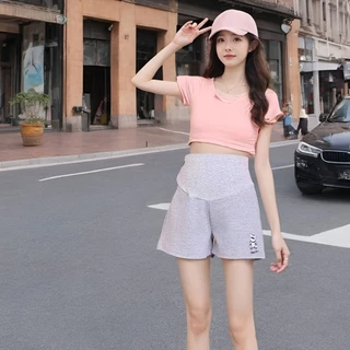 กางเกงขาสั้นคนท้อง สไตล์สบายๆ ฤดูร้อน ขนาดใหญ่ แบบหลวมใส่สบาย