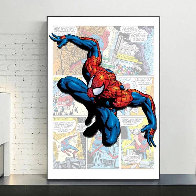 Avengers การ์ตูนผ้าใบโปสเตอร์ Spider Man กัปตันอเมริกาผ้าใบภาพวาดพิมพ์ Wall Art ห้องนั่งเล่นตกแต่งห้องนอนภาพวาด Superheroes ราคา ถูกที่สุด ดีลบีเคเค แกลเลอรีภาพที่ 7