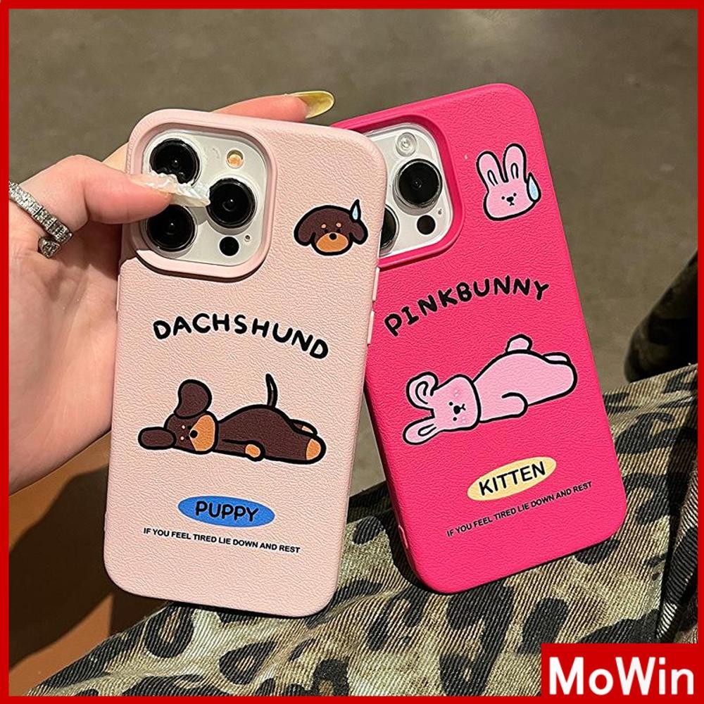 Movin - เคส iPhone 16 Pro Max iPhone 11 เคสหนังเนื้อนิ่มสีแคนดี้ TPU สุนัขและกระต่ายน่ารัก Compatible With iPhone15 Pro max 14 13 12 Pro max XS XR 7 Plus 8 Plus